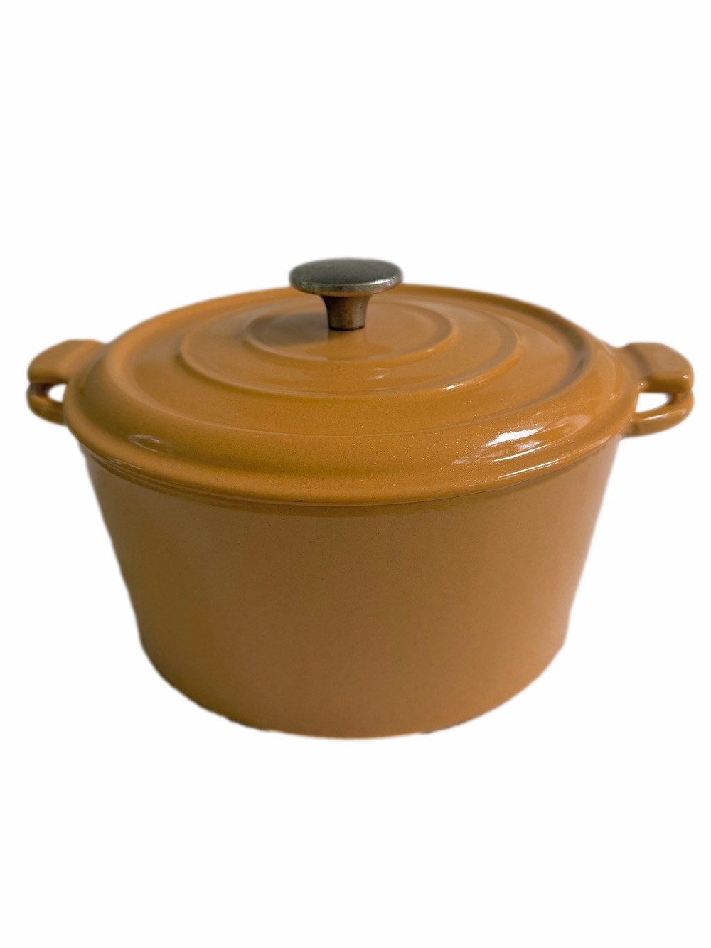 Vintage Staub Mustard Yellow Enameled Cast Iron Cocotte Pan Round Dutch Oven 5QT